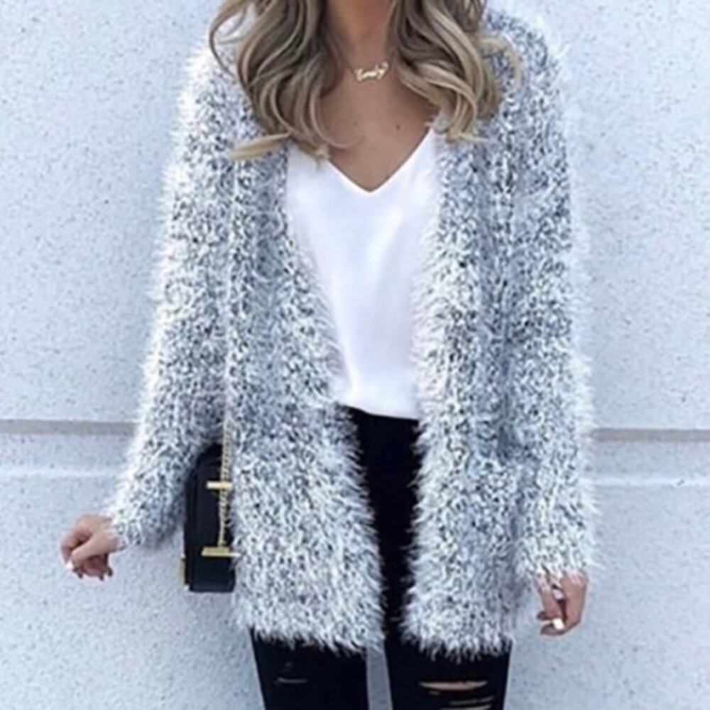 Kensie Fluffy Sweater Cardigan Jacket Sz XS Teddy Bear Eyelash Open Modern Boho